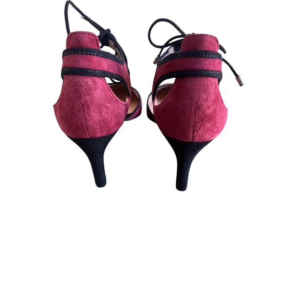 Franco Sarto Darlis Burgundy Suede Lace Up Ankle Tie Kitten Heel Pumps Mens 8.5M - Picture 5 of 8